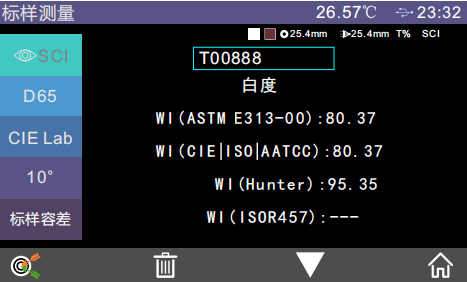 标样测量下的白度显示